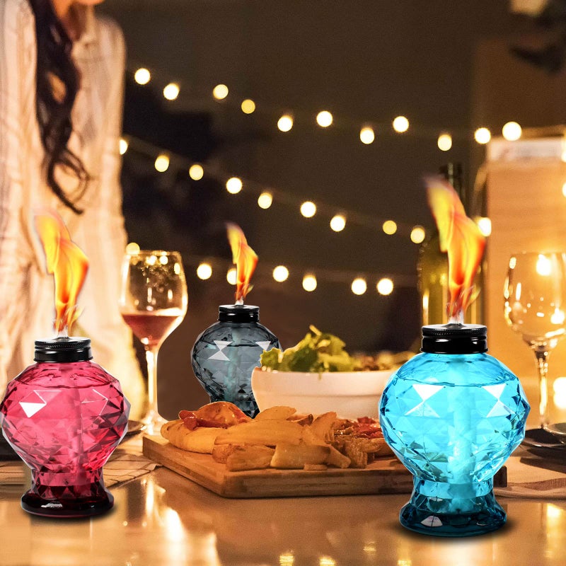 DIKAIDA 4 Pack Glass Table Torch,Citronella Glass Table top Torches with Wick and Cap for Outdoor ,Refillable Torches Landscape Lanterns Torches for Yard Patio Christmas Garden,Party Decor - Image 3